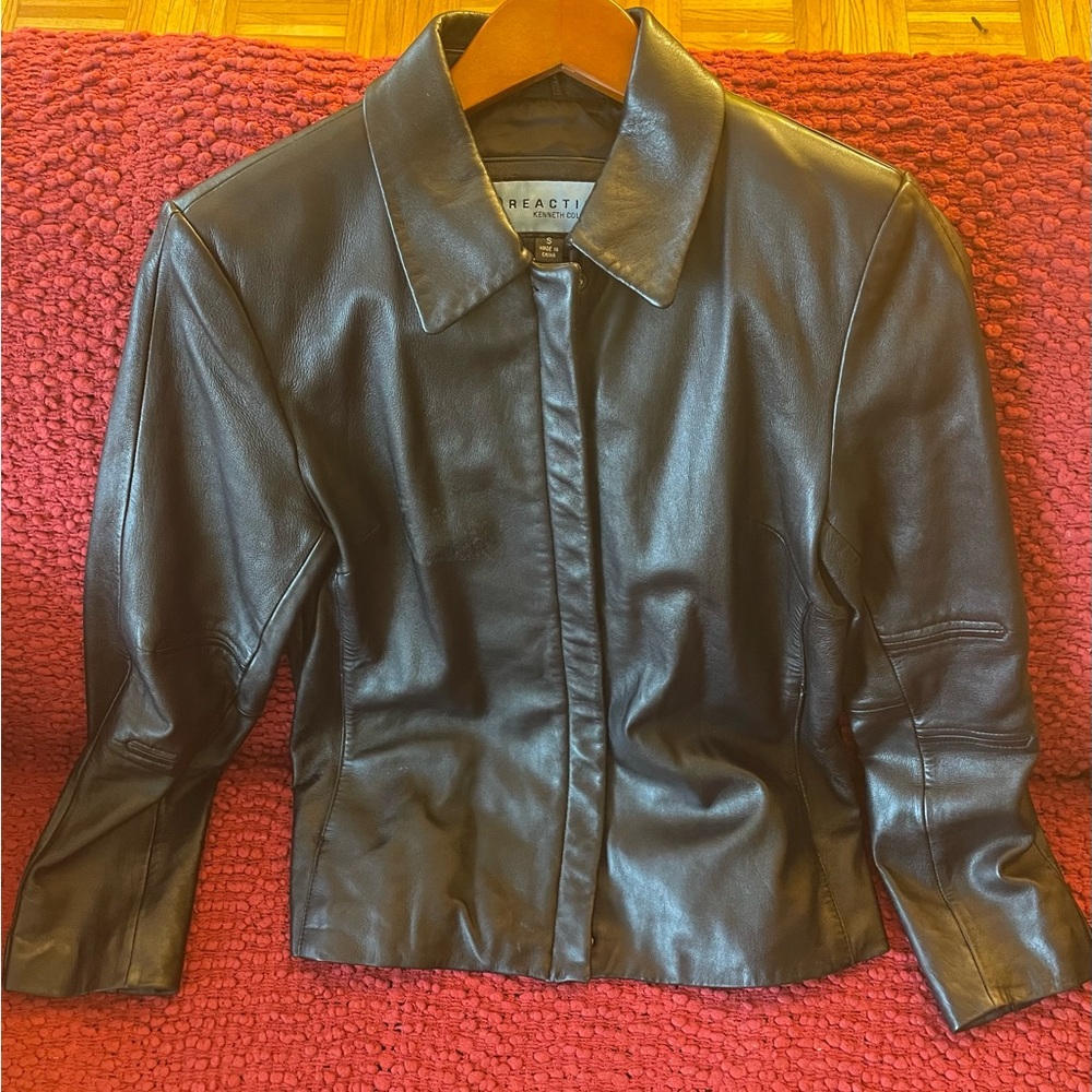 Black leather jacket.